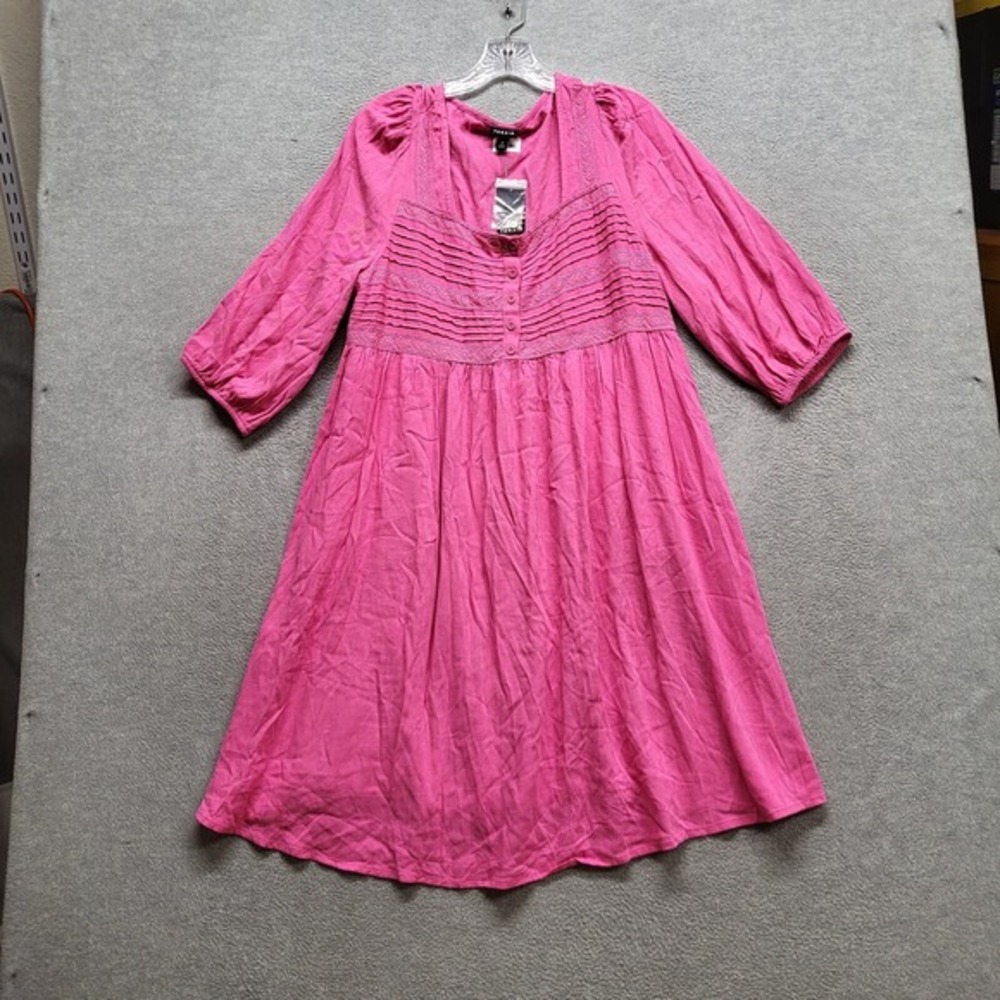 Torrid Women Dress 0 Pink Mini Rayon Slub Pintuck Neck Skater NWT